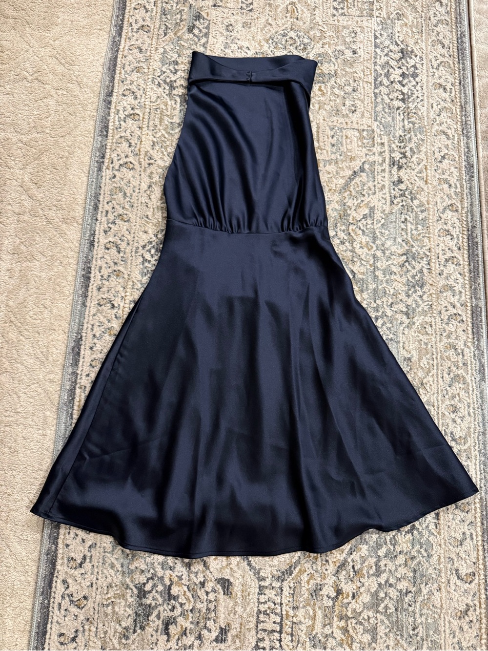 stradivarius halter neck Satin Midi Dress in Navy